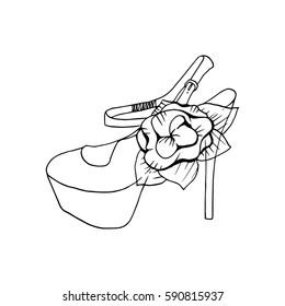 High-heeled shoes for woman. Fashion footwear artwork. Isolated clipart for coloring book pages design