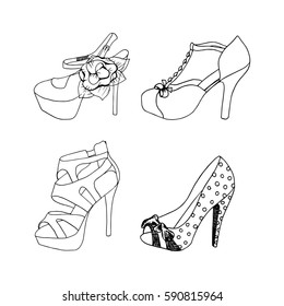 High-heeled shoes for woman. Fashion footwear set. Isolated clipart design