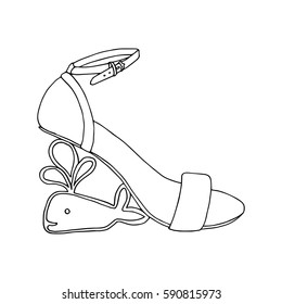 High-heeled shoes for woman. Fashion footwear artwork. Isolated clipart for coloring book pages design