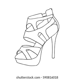 High-heeled shoes for woman. Fashion footwear artwork. Isolated clipart for coloring book pages design