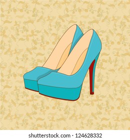 a high-heeled vintage shoes with floral seamless pattern