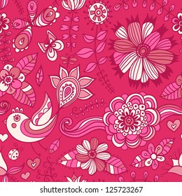 high-heeled vintage shoes with flowers fabric. (Texture behind the shoes is complete and seamless). Design elements on seamless retro background, cd cover template with copy space.