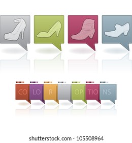 High-helded footwear theme icons set covering all kind elegant woman's shoes.