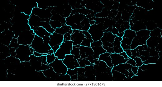 High-impact abstract background featuring vibrant cyan blue lightning or crackle textures across a deep black field. eps10