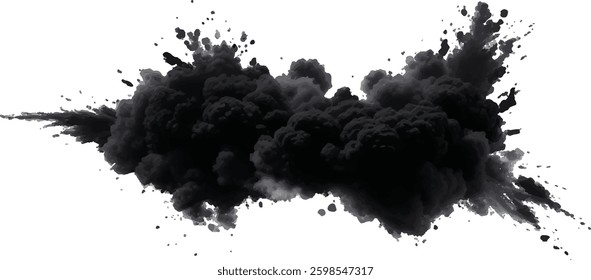 High-Impact Abstract Illustration Depicting a Dark Smoke and Dust Cloud Rising in a 
Swirling, Chaotic Motion Against a Clean, Minimalist White Space
