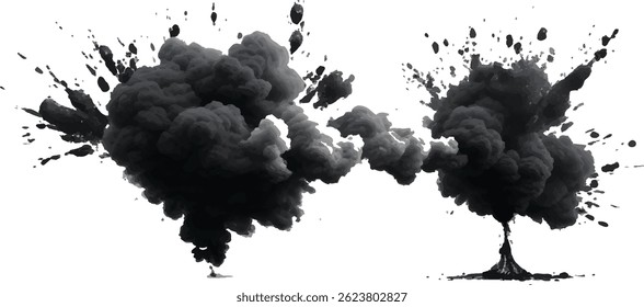 High-Impact Abstract Illustration Depicting a Dark Smoke and Dust Cloud Rising in a 
Swirling, Chaotic Motion Against a Clean, Minimalist White Space
