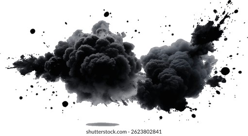 High-Impact Abstract Illustration Depicting a Dark Smoke and Dust Cloud Rising in a 
Swirling, Chaotic Motion Against a Clean, Minimalist White Space
