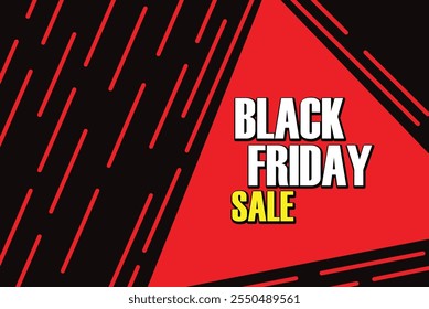 Banner de alto impacto Black Friday com um esquema de cores preto e vermelho. O design apresenta tipografia arrojada, ícones de venda dinâmica e um layout elegante, perfeito para promover grandes descontos. 