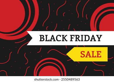 Banner de alto impacto Black Friday com um esquema de cores preto e vermelho. O design apresenta tipografia arrojada, ícones de venda dinâmica e um layout elegante, perfeito para promover grandes descontos. 