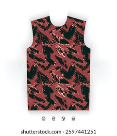 High-Impact Red Jersey Pattern with Dynamic and Sharp Line Graphics