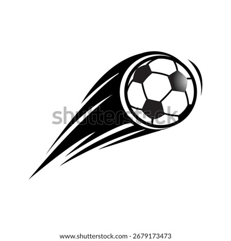 A high-impact vector graphic of a soccer ball in motion. Perfect for sports teams, leagues, or athletic brands needing a powerful, dynamic logo. Black and white design for versatility.