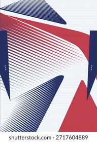 Un diseño blanco de alto impacto con Formas geométricas en azul marino y rojo con líneas de velocidad dinámicas. Perfecto para camisetas deportivas profesionales, ropa de carreras y kits de sublimación.