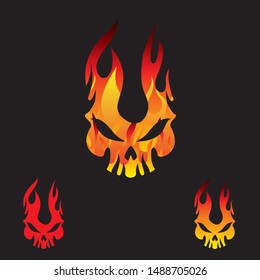 A high-intensity vector illustration of a fire skull mascot. Featuring a skull character uniquely formed by realistic burning flames and glowing hot embers. This aggressive and fierce design is perfect for esports teams, motorcycle clubs (MC), heavy metal bands, extreme sports branding, hot sauce labels, and streetwear apparel with a dark, rebellious aesthetic.