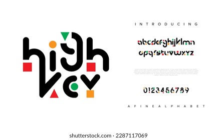 Highkey abstract digital technology logo font alphabet. Minimal modern urban fonts for logo, brand etc. Typography typeface uppercase lowercase and number. vector illustration