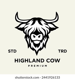 highland cattle cow illustration hand drawn symbol icon logo design template