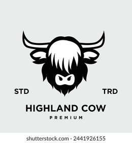 highland cattle cow illustration hand drawn symbol icon logo design template