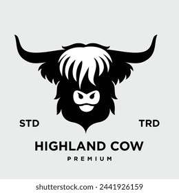 highland cattle cow illustration hand drawn symbol icon logo design template