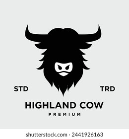 highland cattle cow illustration hand drawn symbol icon logo design template