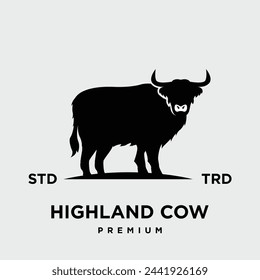 highland cattle cow illustration hand drawn symbol icon logo design template