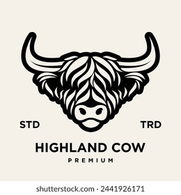 highland cattle cow illustration hand drawn symbol icon logo design template