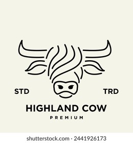 highland cattle cow illustration hand drawn symbol icon logo design template