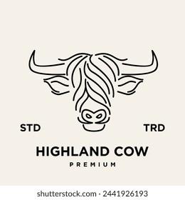 highland cattle cow illustration hand drawn symbol icon logo design template