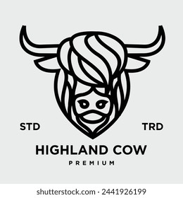 highland cattle cow illustration hand drawn symbol icon logo design template