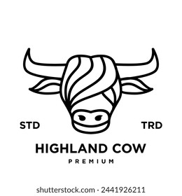 highland cattle cow illustration hand drawn symbol icon logo design template