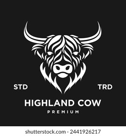 highland cattle cow illustration hand drawn symbol icon logo design template