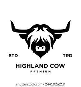 highland cattle cow illustration hand drawn symbol icon logo design template