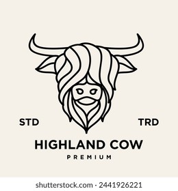 highland cattle cow illustration hand drawn symbol icon logo design template