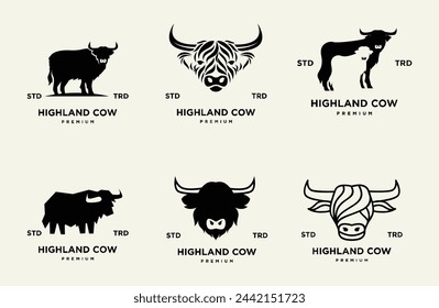 highland cattle cow illustration hand drawn symbol icon logo design template