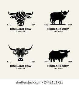 highland cattle cow illustration hand drawn symbol icon logo design template