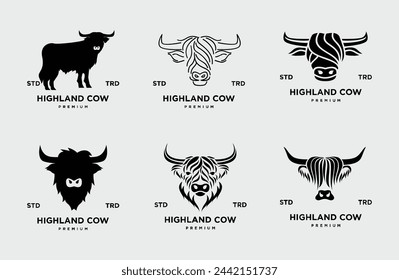 highland cattle cow illustration hand drawn symbol icon logo design template