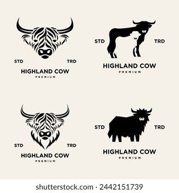 highland cattle cow illustration hand drawn symbol icon logo design template