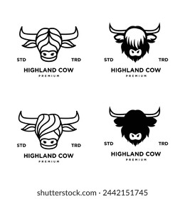 highland cattle cow illustration hand drawn symbol icon logo design template