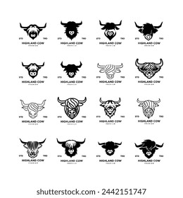 highland cattle cow illustration hand drawn symbol icon logo design template