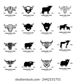 highland cattle cow illustration hand drawn symbol icon logo design template