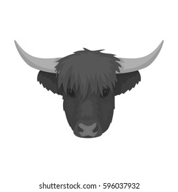 Highland cattle head icon in monochrome style isolated on white background. Scotland country symbol stock vector illustration.