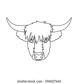 Highland cattle head icon in outline style isolated on white background. Scotland country symbol stock vector illustration.
