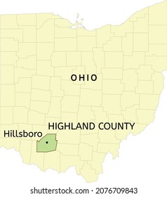 Highland County And City Of Hillsboro Location On Ohio State Map