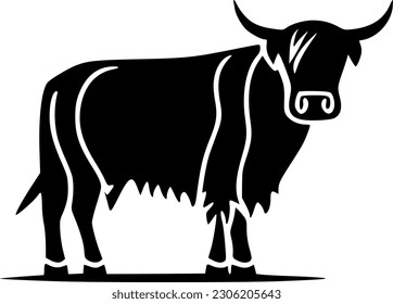 Highland Cow - Black and White Isolated Icon - Vector illustration