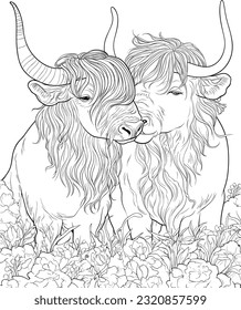 ilustración vectorial de libros de vacas de tierras altas para adultos