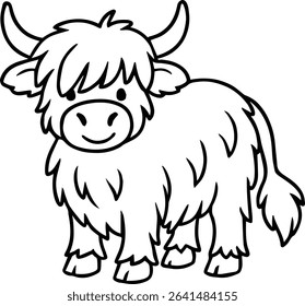 Highland cow cartoon design on transparent background