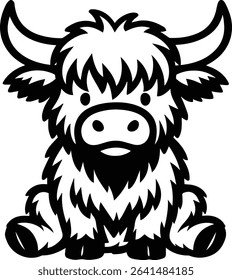 Highland cow cartoon design on transparent background