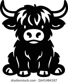Highland cow cartoon design on transparent background