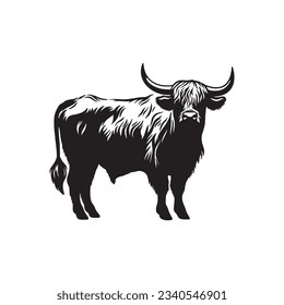 Highland cow detailed silhouette hand drawn vector