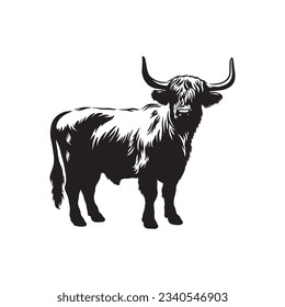 Highland cow detailed silhouette hand drawn vector