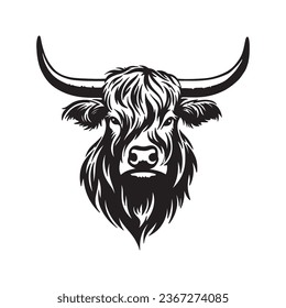 Highland cow detailed silhouette hand drawn vector