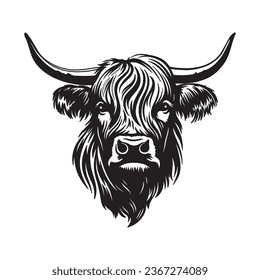 Highland cow detailed silhouette hand drawn vector svg